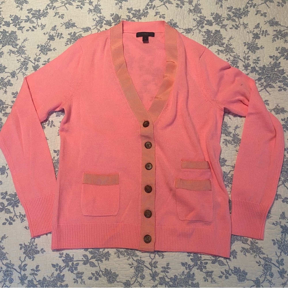 J.Crew Harlow 100% Merino Wool Neon Pink Cardigan Sweater Size Small